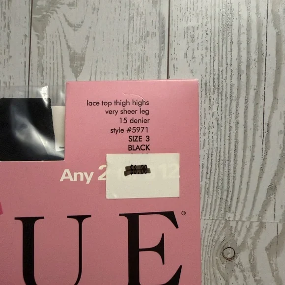 Hue French Lace Thigh High Stockings Black & Beige Shee 15 Denier 5971 PLUS Sz 3 - Picture 4 of 7